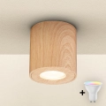 Brilagi - Ρυθμιζόμενο LED RGBW φωτιστικό μπάνιου MIA 1xGU10/4,8W/230V 3000K 84x80 mm ντεκόρ δρυός IP44 + τηλεχειριστήριο