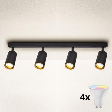Brilagi - Ρυθμιζόμενο LED RGBW σποτ SELE 4xGU10/6W/230V 3000K μαύρο/χρυσό + τηλεχειριστήριο