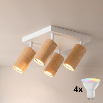 Brilagi - Ρυθμιζόμενο LED RGBW σποτ SELE SQUARE 4xGU10/6,5W/230V 2700-6500K λευκό/ντεκόρ δρυός