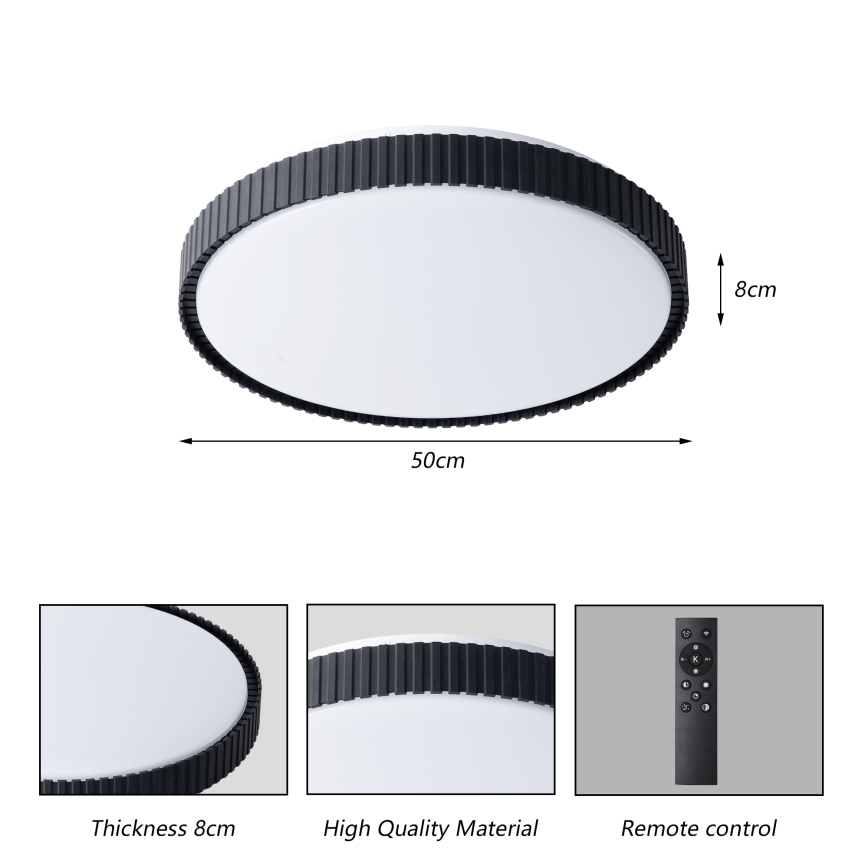 Brilagi - Ρυθμιζόμενο φωτιστικό οροφής LED CORVO LED/72W/230V 3000-6000K μαύρο διάμ. 50 cm + τηλεχειριστήριο