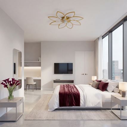 Brilagi - Ανεμιστήρας οροφής με LED και ρύθμιση φωτεινότητας, 43W/230V, διάμ. 90 εκ., χρυσό + τηλεχειριστήριο