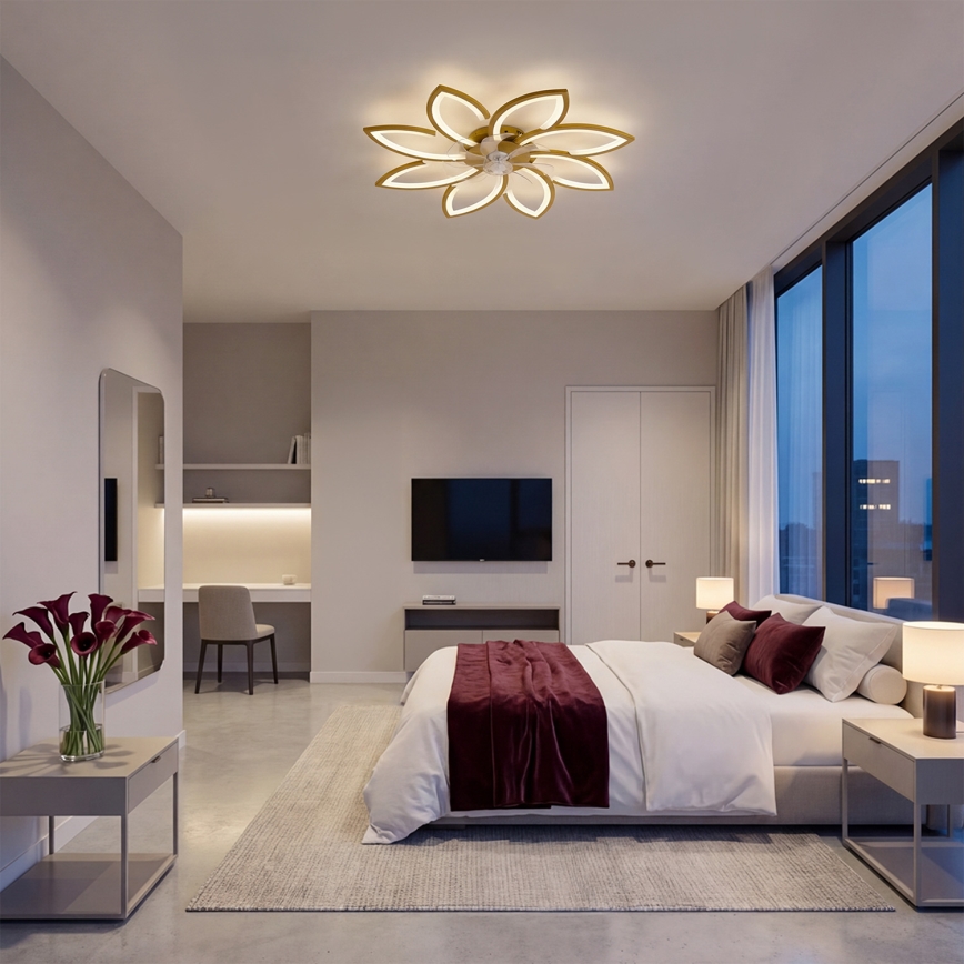 Brilagi - Ανεμιστήρας οροφής με LED και ρύθμιση φωτεινότητας, 43W/230V, διάμ. 90 εκ., χρυσό + τηλεχειριστήριο