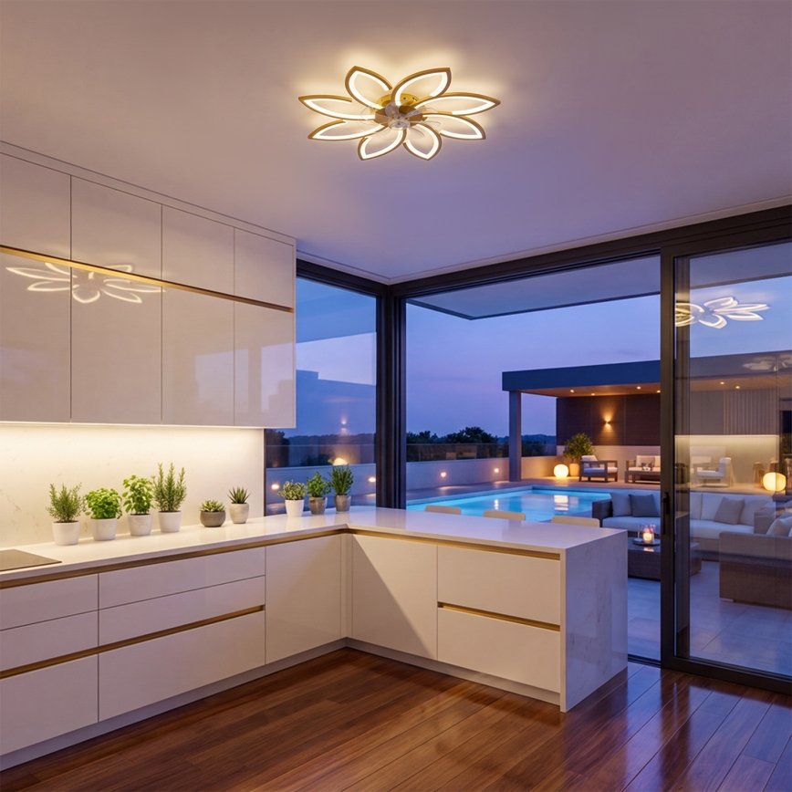 Brilagi - Ανεμιστήρας οροφής με LED και ρύθμιση φωτεινότητας, 43W/230V, διάμ. 90 εκ., χρυσό + τηλεχειριστήριο