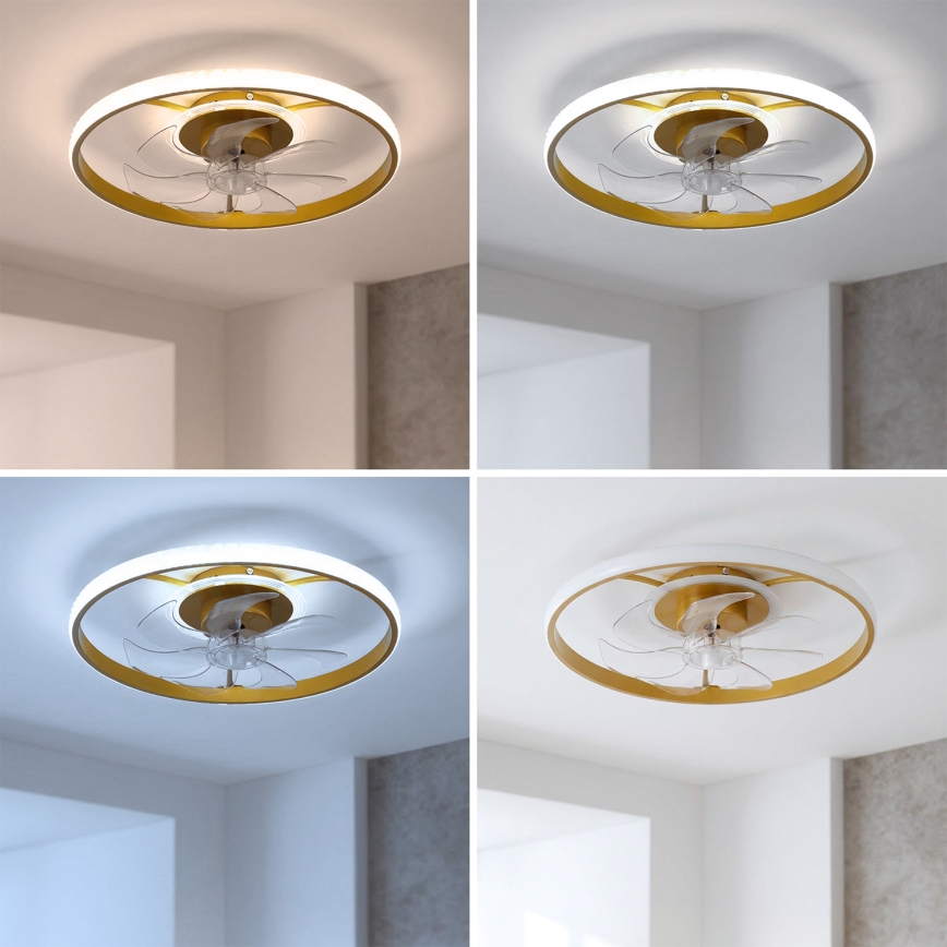Brilagi - Ρυθμιζόμενος ανεμιστήρας οροφής με LED, 66W/230V, 55 cm, λευκό/χρυσό + τηλεχειριστήριο