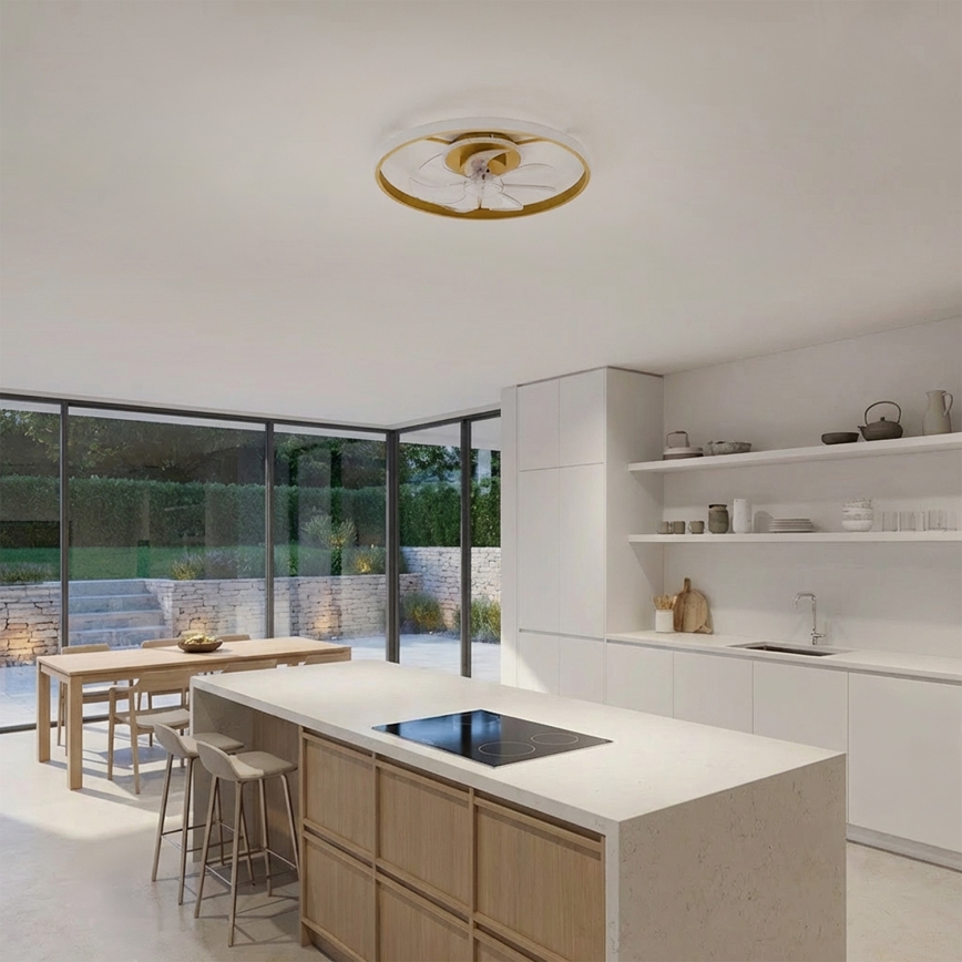 Brilagi - Ρυθμιζόμενος ανεμιστήρας οροφής με LED, 66W/230V, 55 cm, λευκό/χρυσό + τηλεχειριστήριο
