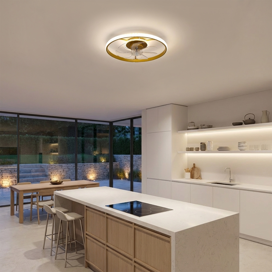 Brilagi - Ρυθμιζόμενος ανεμιστήρας οροφής με LED, 66W/230V, 55 cm, λευκό/χρυσό + τηλεχειριστήριο