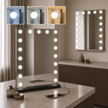 BRILAGI - Ρυθμιζόμενος LED καθρέφτης για μακιγιάζ HOLLYWOOD LED/15W/230V CCT + 2x USB 55x77 cm μαύρος