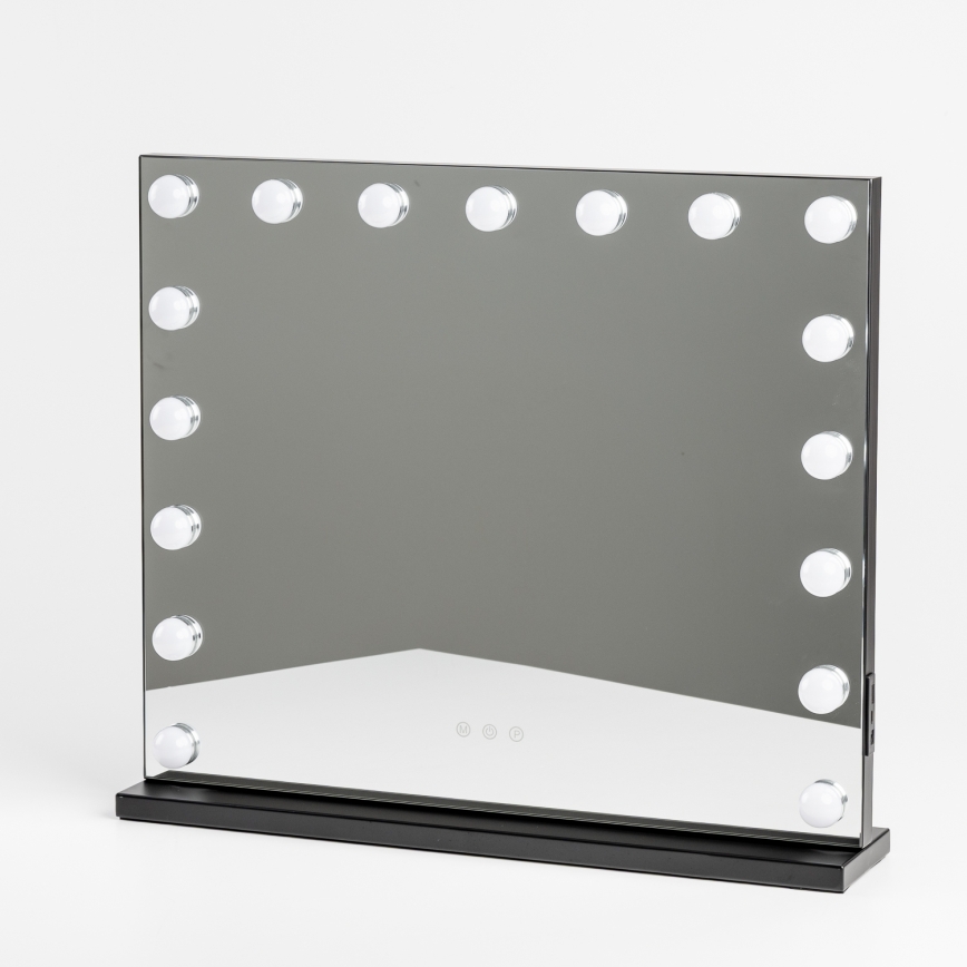 BRILAGI - Ρυθμιζόμενος LED καθρέφτης μακιγιάζ HOLLYWOOD LED/15W/230V CCT + 2x USB 60x50 cm μαύρος
