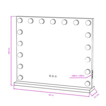 BRILAGI - Ρυθμιζόμενος LED καθρέφτης μακιγιάζ HOLLYWOOD LED/15W/230V CCT + 2x USB 60x50 cm μαύρος