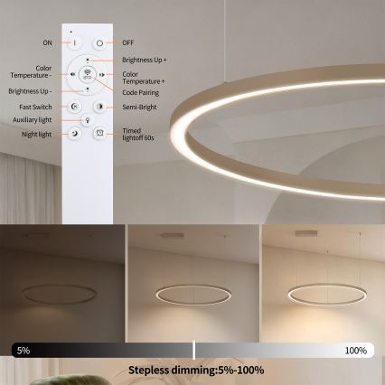 Brilagi - Ρυθμιζόμενο LED κρεμαστό φωτιστικό με καλώδιο ανάρτησης PORTOFINO LED/60W/230V 3000-6000K, διάμ. 80 εκ., μπεζ + τηλεχειριστήριο
