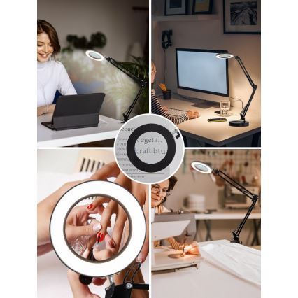 Brilagi - Ρυθμιζόμενο επιτραπέζιο φωτιστικό LED με μεγεθυντικό φακό LENS LED/12W/5V 3000/4200/6000K μαύρο