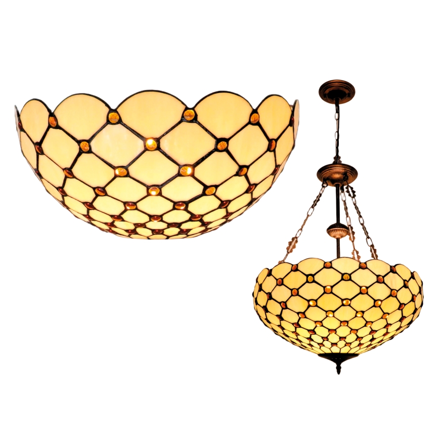 BRILAGI - Κρεμαστό φωτιστικό Tiffany με βιτρώ σε αλυσίδα IVORY SMOOTH 3xE27/60W/230V Ø 50 εκ.