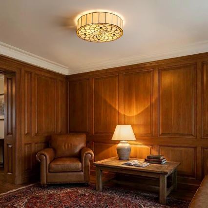 Brilagi - Tiffany βιτρώ φωτιστικό οροφής, εκρού, 3xE27/60W/230V, Ø 40 cm