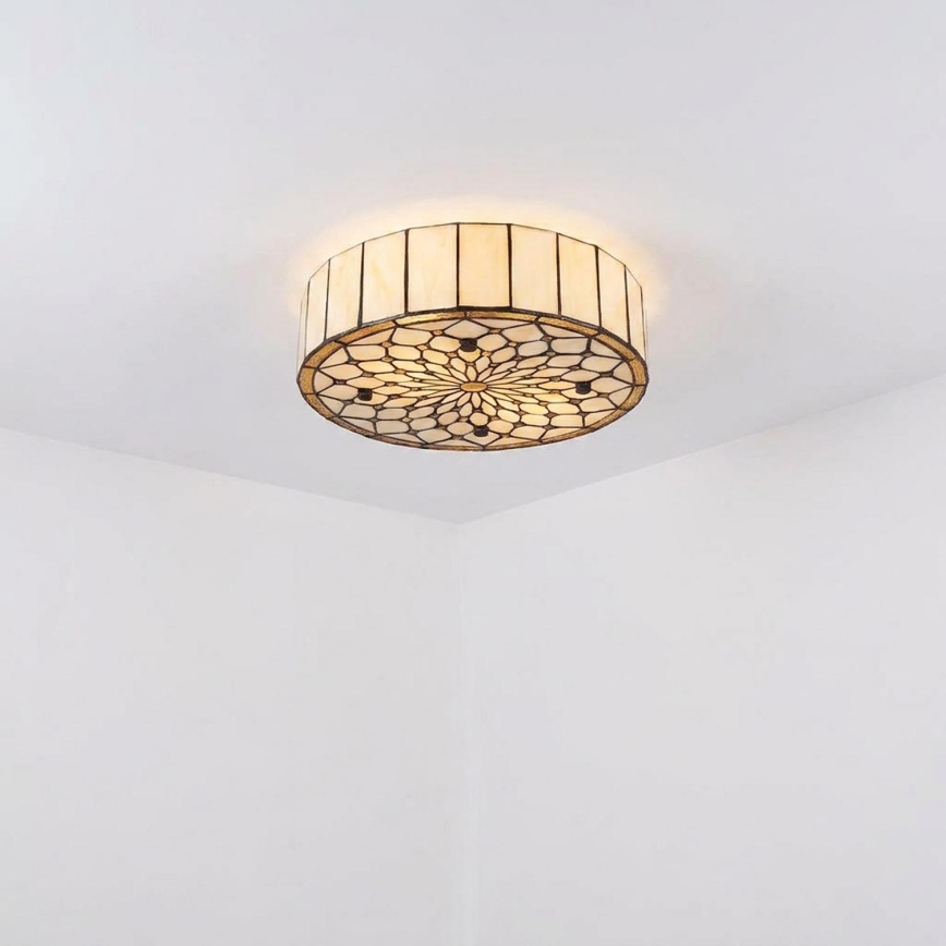 Brilagi - Tiffany βιτρώ φωτιστικό οροφής, εκρού, 3xE27/60W/230V, Ø 40 cm