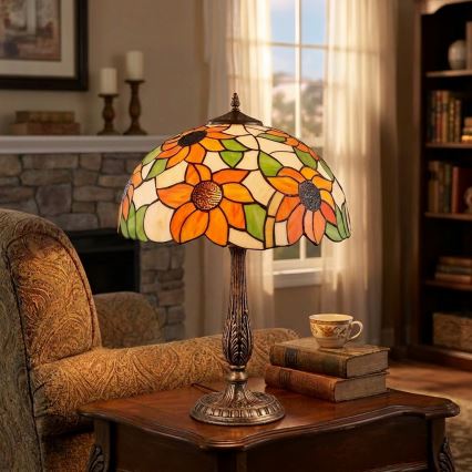 Brilagi - Tiffany βιτρώ επιτραπέζιο φωτιστικό SUNFLOWER 2xE27/60W/230V