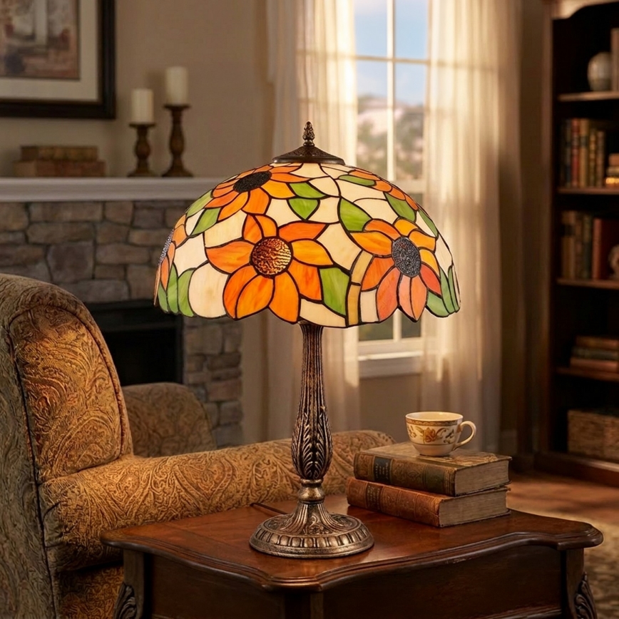 Brilagi - Tiffany βιτρώ επιτραπέζιο φωτιστικό SUNFLOWER 2xE27/60W/230V