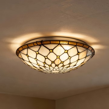 Brilagi - Tiffany βιτρό φωτιστικό οροφής εκρού 2xE27/60W/230V διάμ. 40 εκ.