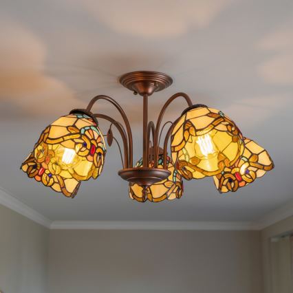 Brilagi - Tiffany βιτρό πλαφονιέρα MIRABELLA 5xE27/60W/230V διάμ. 60 cm