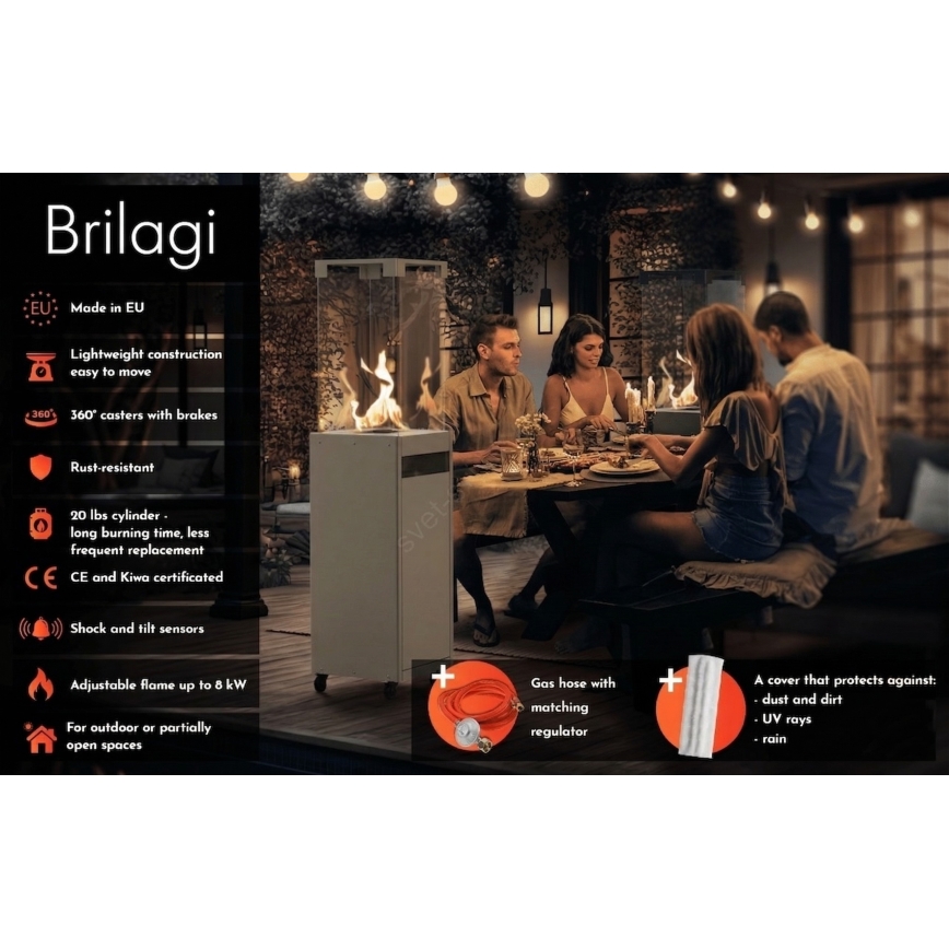 Brilagi - Υπαίθμιο τζάκι αερίου FLARO GAS 142x36 cm 8kW 1xAAA γκρι + προστατευτικό κάλυμμα