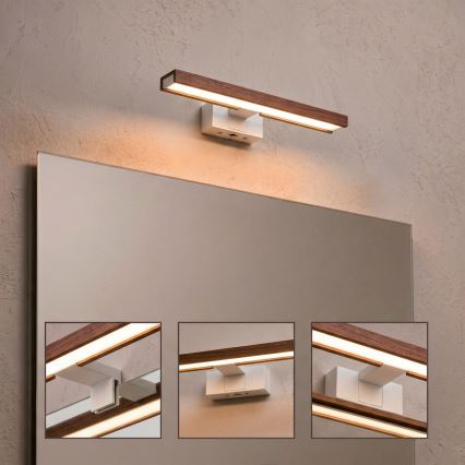 Brilagi - LED φωτισμός καθρέφτη μπάνιου 3 σε 1 WOODY MIRROR LED/8W/230V 40 cm IP44 λευκό/δρυς κερασιά