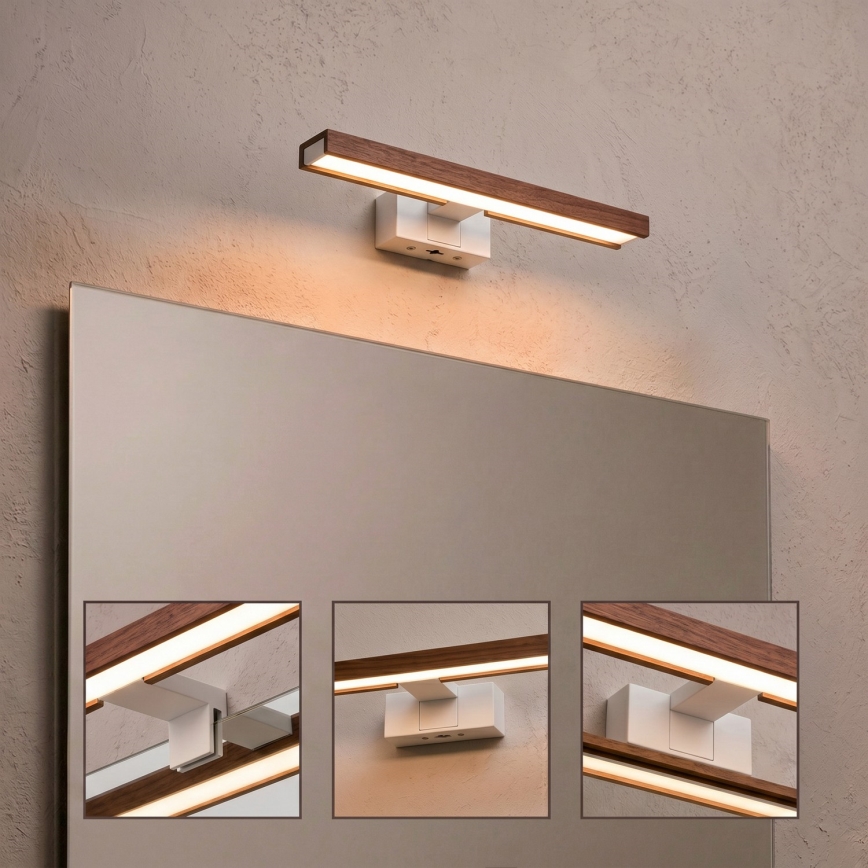 Brilagi - LED φωτισμός καθρέφτη μπάνιου 3 σε 1 WOODY MIRROR LED/8W/230V 40 cm IP44 λευκό/δρυς κερασιά