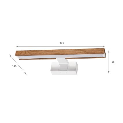 Brilagi - LED φωτισμός καθρέφτη μπάνιου 3 σε 1 WOODY MIRROR LED/8W/230V 40 cm IP44 λευκό/δρυς κερασιά