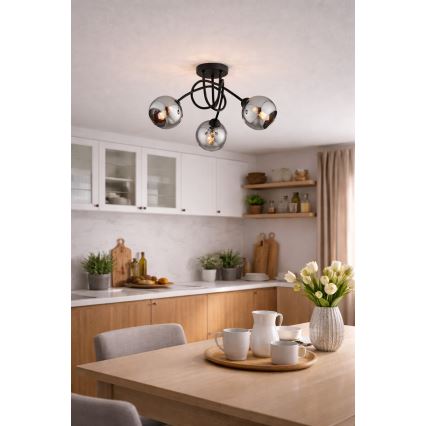 Brilagi - Επιφανειακό φωτιστικό οροφής DIOR 3xE27/60W/230V μαύρο/καπνιστό γκρι