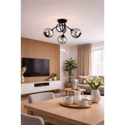 Brilagi - Επιφανειακό φωτιστικό οροφής DIOR 3xE27/60W/230V μαύρο/καπνιστό γκρι