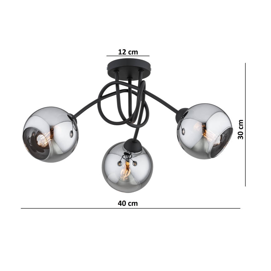 Brilagi - Επιφανειακό φωτιστικό οροφής DIOR 3xE27/60W/230V μαύρο/καπνιστό γκρι