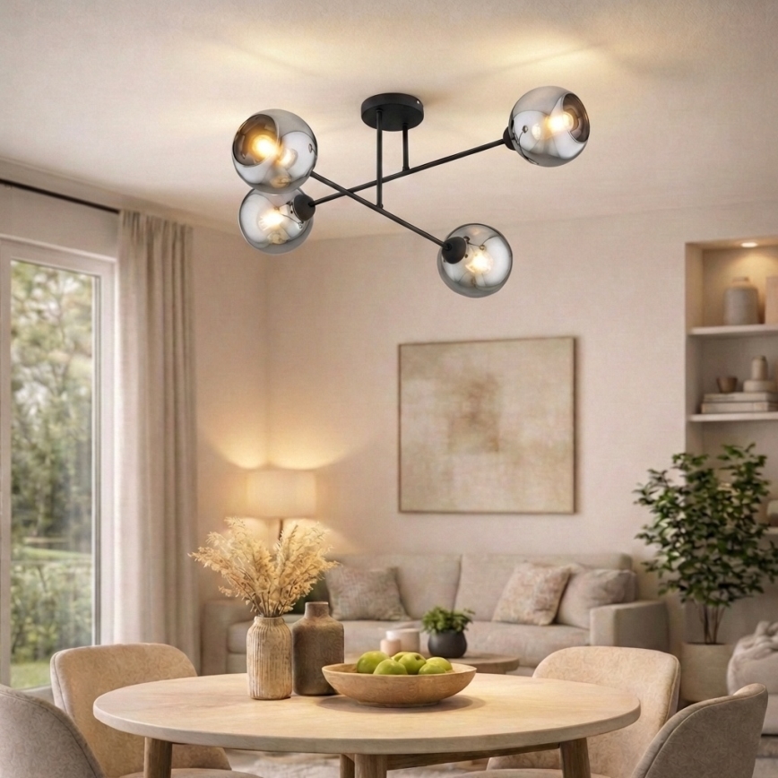 Brilagi - Επιφανειακό φωτιστικό οροφής DIOR 4xE27/60W/230V μαύρο/καπνιστό γκρι