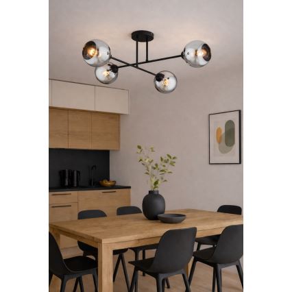 Brilagi - Επιφανειακό φωτιστικό οροφής DIOR 4xE27/60W/230V μαύρο/καπνιστό γκρι