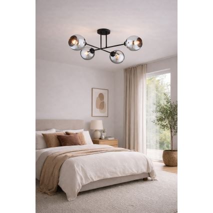 Brilagi - Επιφανειακό φωτιστικό οροφής DIOR 4xE27/60W/230V μαύρο/καπνιστό γκρι