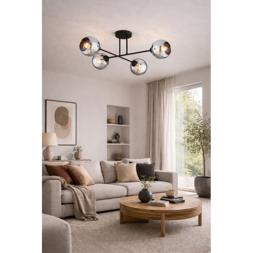 Brilagi - Επιφανειακό φωτιστικό οροφής DIOR 4xE27/60W/230V μαύρο/καπνιστό γκρι