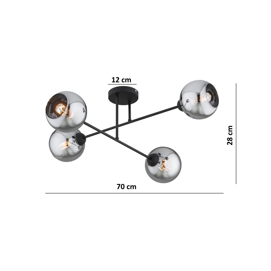 Brilagi - Επιφανειακό φωτιστικό οροφής DIOR 4xE27/60W/230V μαύρο/καπνιστό γκρι