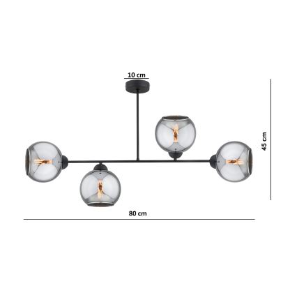 Brilagi - Επιφανειακό φωτιστικό οροφής DIOR 4xE27/60W/230V μαύρο/καπνιστό γκρι