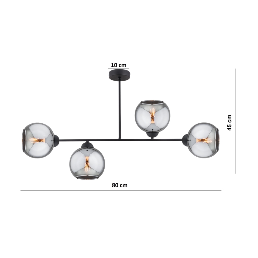 Brilagi - Επιφανειακό φωτιστικό οροφής DIOR 4xE27/60W/230V μαύρο/καπνιστό γκρι
