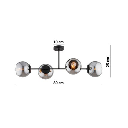 BRILAGI - Επιφανειακό φωτιστικό οροφής DIOR 4xE27/60W/230V μαύρο/καπνιστό γκρι
