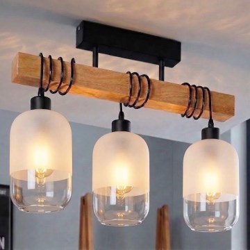 Brilagi - Επιφανειακό φωτιστικό οροφής WOOD GLASS 3xE27/60W/230V πεύκο/μαύρο/λευκό