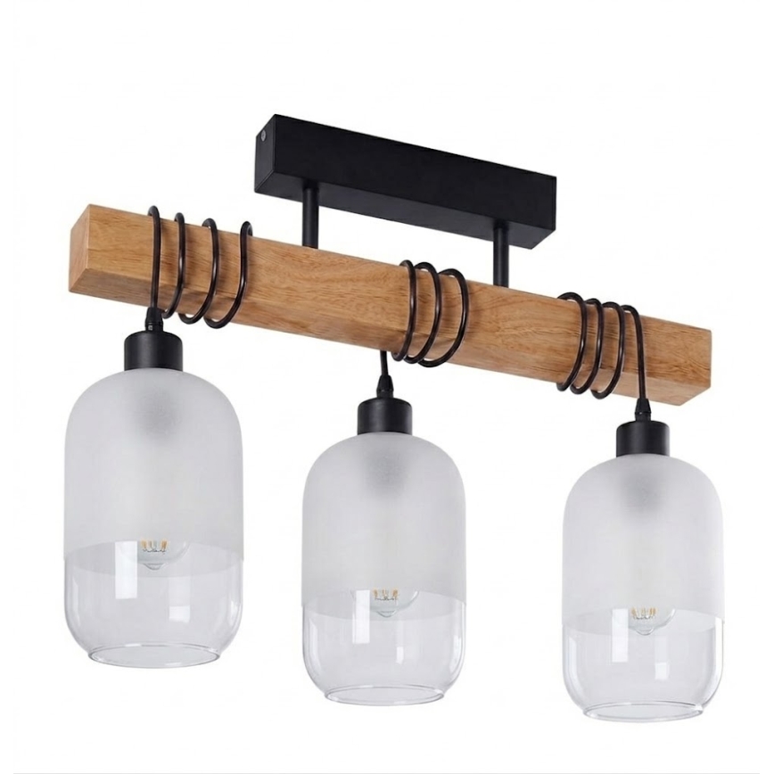 Brilagi - Επιφανειακό φωτιστικό οροφής WOOD GLASS 3xE27/60W/230V πεύκο/μαύρο/λευκό