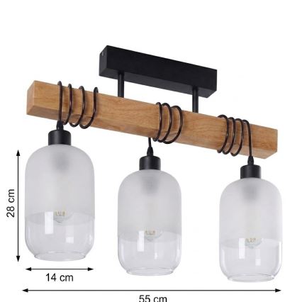 Brilagi - Επιφανειακό φωτιστικό οροφής WOOD GLASS 3xE27/60W/230V πεύκο/μαύρο/λευκό