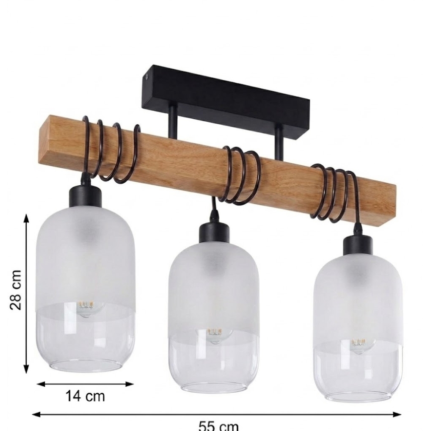Brilagi - Επιφανειακό φωτιστικό οροφής WOOD GLASS 3xE27/60W/230V πεύκο/μαύρο/λευκό