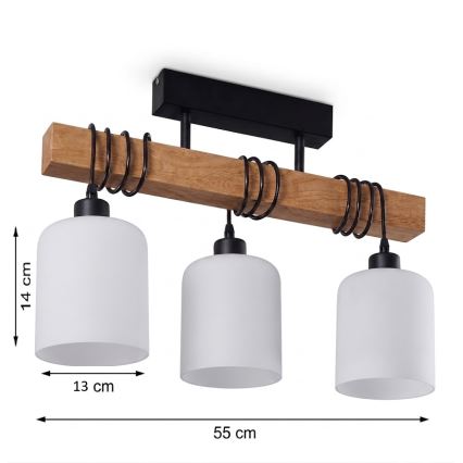 Brilagi - Επιφανειακό φωτιστικό οροφής WOOD GLASS 3xE27/60W/230V πεύκο/μαύρο/λευκό