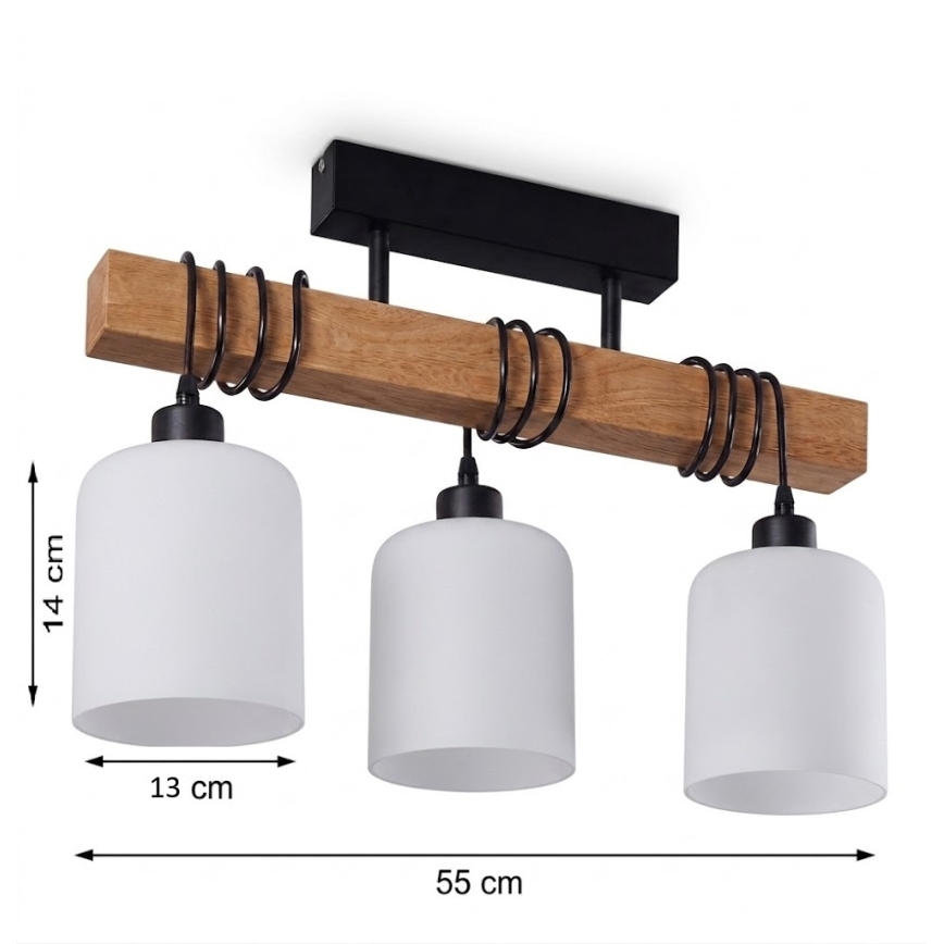 Brilagi - Επιφανειακό φωτιστικό οροφής WOOD GLASS 3xE27/60W/230V πεύκο/μαύρο/λευκό