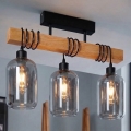 Brilagi - Επιφανειακό φωτιστικό οροφής WOOD GLASS 3xE27/60W/230V πεύκο/μαύρο/καπνιστό γκρι