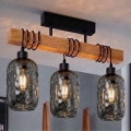 Brilagi - Επιφανειακό φωτιστικό οροφής WOOD GLASS 3xE27/60W/230V πεύκο/μαύρο/καπνιστό γκρι