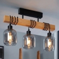 Brilagi - Επιφανειακό φωτιστικό οροφής WOOD GLASS 3xE27/60W/230V πεύκο/μαύρο/καπνιστό γκρι
