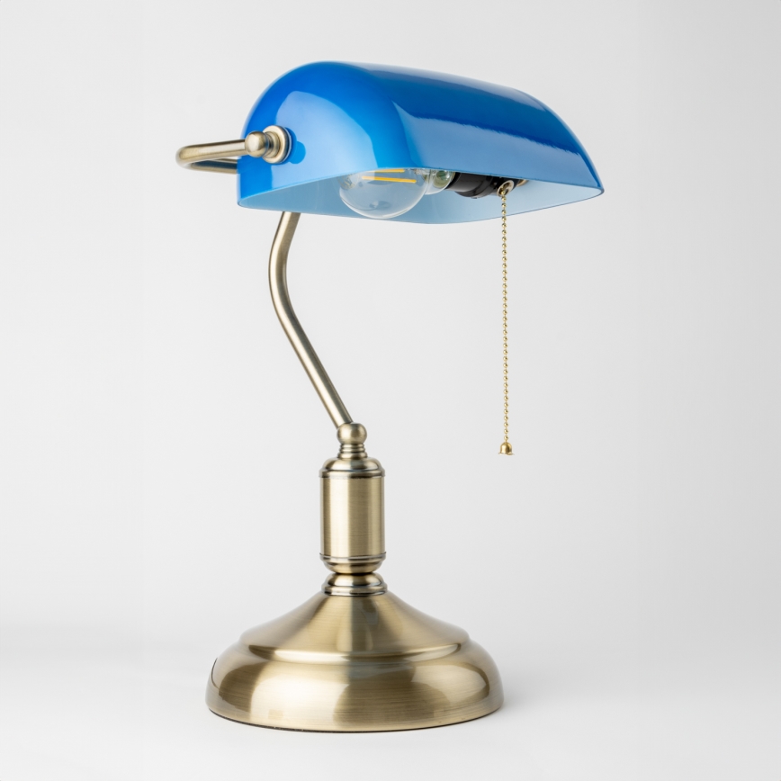 Brilagi - Επιτραπέζιο φωτιστικό BANK OFFICE 1xE27/60W/230V ορείχαλκος/μπλε