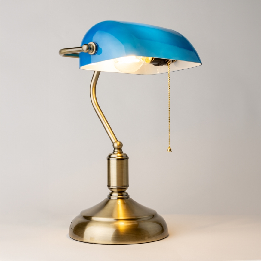 Brilagi - Επιτραπέζιο φωτιστικό BANK OFFICE 1xE27/60W/230V ορείχαλκος/μπλε