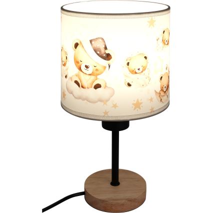 Brilagi - Παιδικό επιτραπέζιο φωτιστικό BOBO WOOD 1xE27/25W/230V δρυς/μαύρο/λευκό/αρκουδάκια