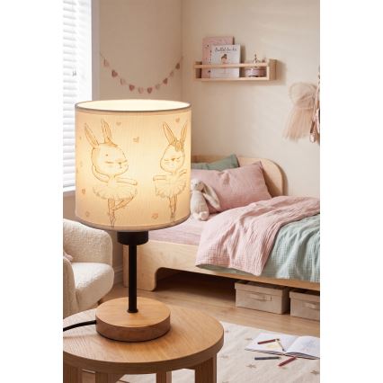 Brilagi - Παιδικό επιτραπέζιο φωτιστικό BOBO WOOD 1xE27/25W/230V δρυς/μαύρο/λευκό/κουνελάκια